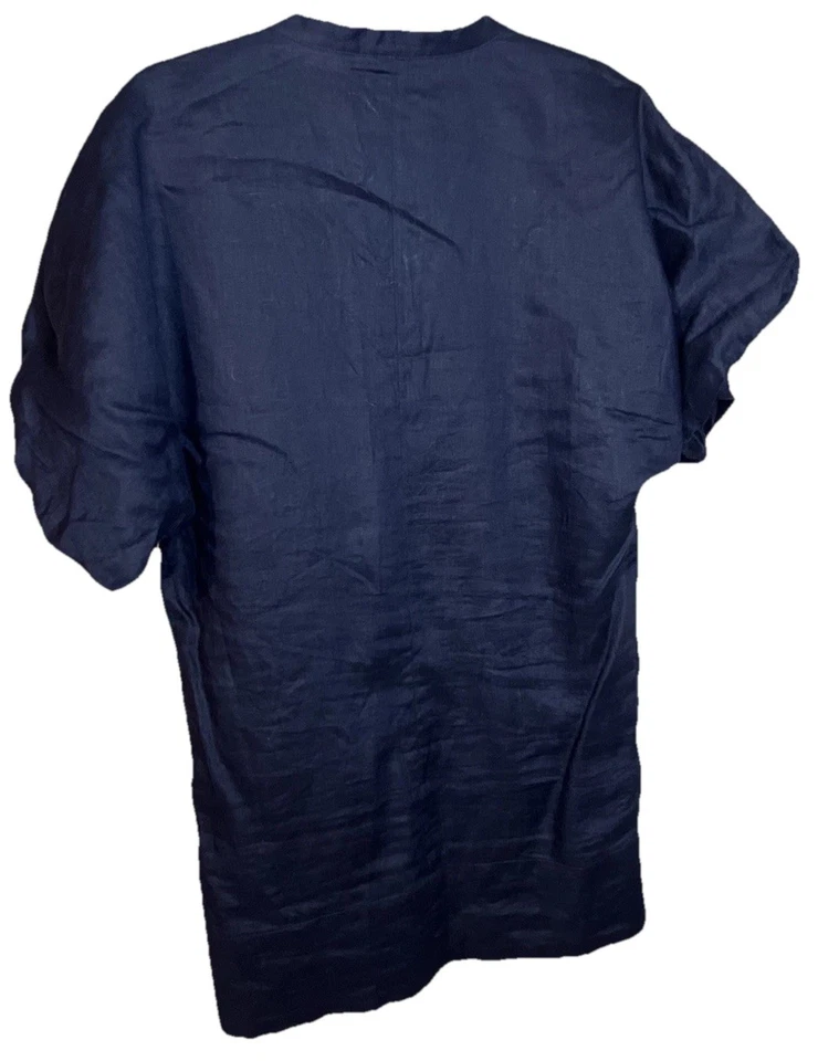Vestido para mujer BANANA REPUBLIC BR azul marino lino cuello en V manga corta abullonada XS Foto 2 de 4