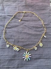 Flower Necklace Pearl Flower Charms Gold Paperclip Chain Stainless Steel