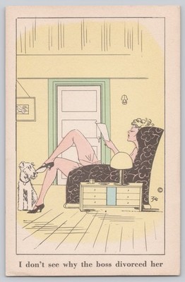 Comic Postcard Divorce Humor Woman Reading Dog Caption I Don t See Why Boss Divo