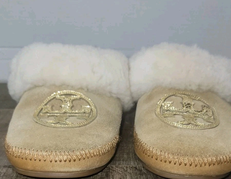 Chinelos Tory Burch Coley tamanho 5 camurça marrom Shearling Sherpa - Imagem 3 de 4