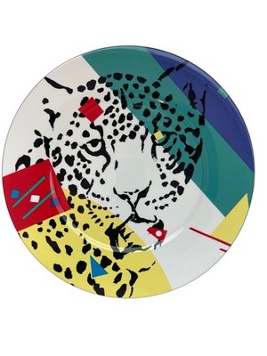Vintage Mikasa Maxima Born Free Leopard 12  Chop Plate Platter 80s Geometric