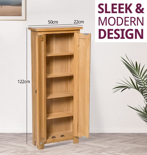 DVD Cabinet, Solid Oak Cupboard, CD Storage Cabinet Organiser with 5 Shelves - Picture 3 of 8