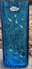 Vintage Blenko Glass Wayne Blue Square Daisy Vase MCM 9 7/8 in Original Sticker