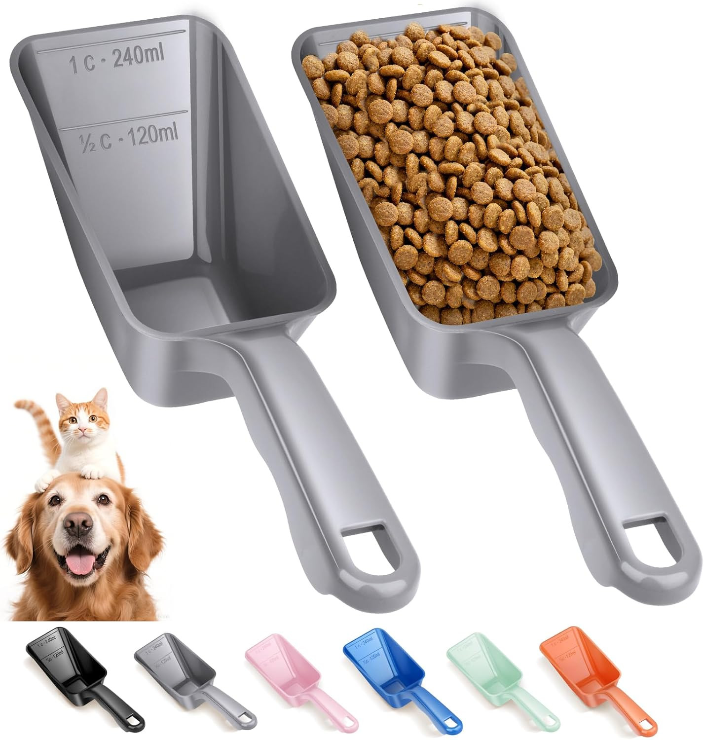 Scoop 1 Cup, Plastic Pet Food Measuring Scoop With Measuring Lin