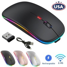 Wireless Bluetooth Optical Mouse LED 2.4GHz USB Rechargeable Mice PC Laptop US