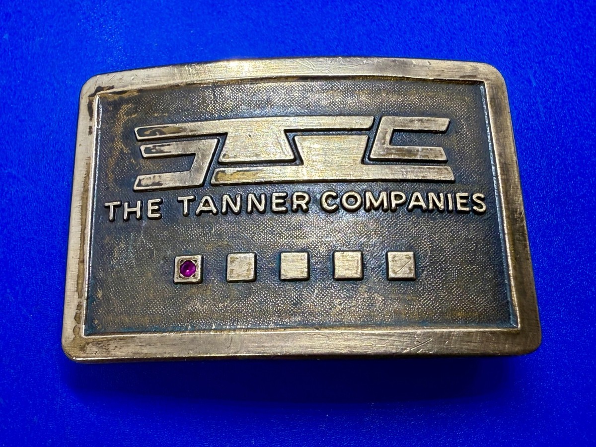 The Tanner Companies Brass Tone Employee Service Award Ruby Accent Belt Buckle View 3