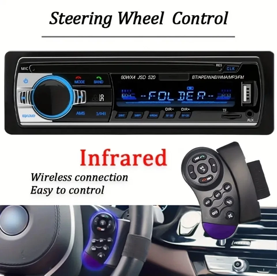 Autoradio Universale 1 Din Lettore Mp3, Aux, Usb, Bluetooth, Comando al Volante - Immagine 2 di 4