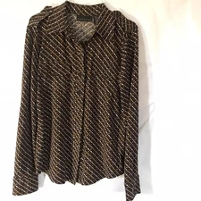 Vintage Y2K Attention Brown Blouse 100% Polyester  Women's Small L/S Button Up