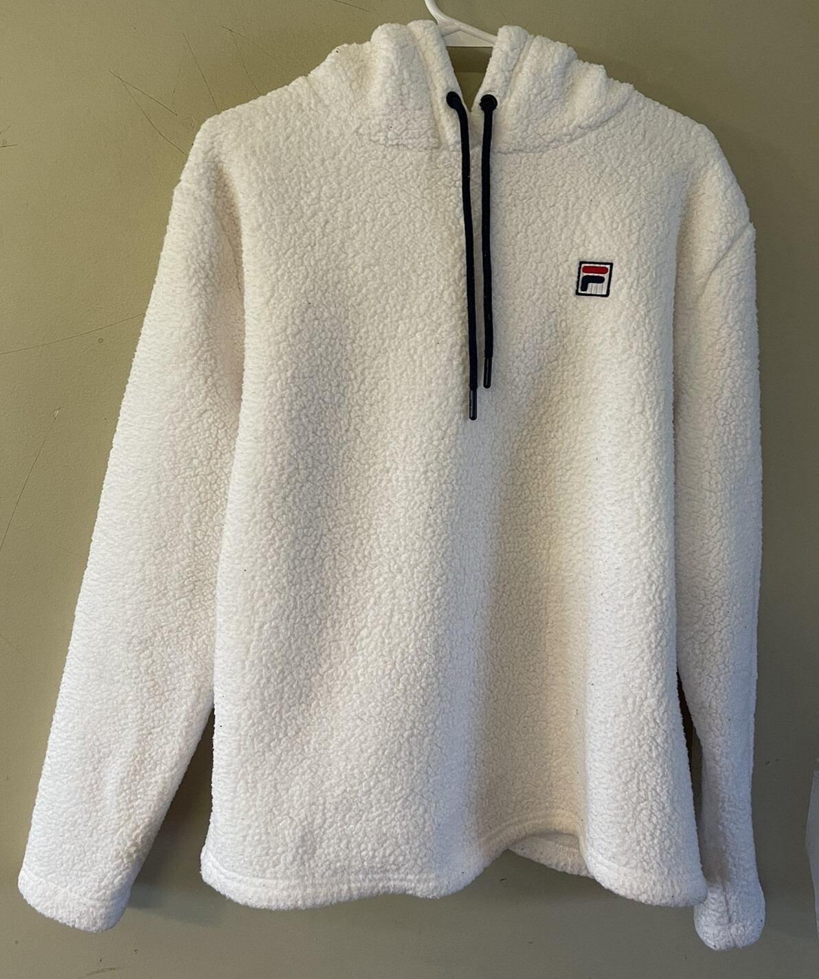 fila vintage donna pile bianco pullover felpa con cappuccio taglia large