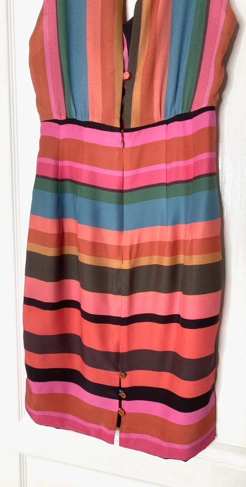 Vestido COREY LYNN CALTER Rosa Rayas Seda Vaina Cuello Atado 2 = XS Anthropologie Foto 4 de 4