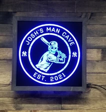 Custom NY Yankees Baseball LED Sign Personalized, Home bar pub Sign, Lighted