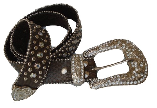 Olga Santini Studded Crystal Leather Belt XL Brown Western  display picture 1