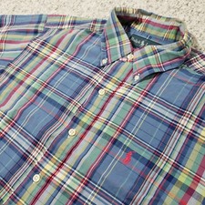 Vtg Ralph Lauren Shirt Mens M Classic Fit Blue Plaid Pony Short Sleeve Cotton