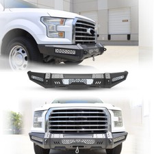 Fit 2015-2016 2017 Ford F-150 Steel Black Front Bumper+led Lights+winch Plate