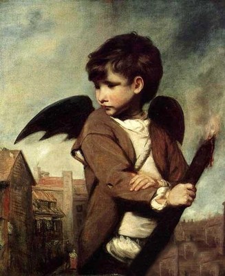 Dream-art hand paint Oil painting Joshua Reynolds Cupid as Link Boy in landscape