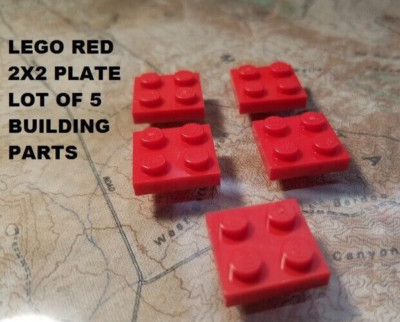 LEGO Red Plate Set of 5 Building Parts 2 x 2  Flat Brick Build