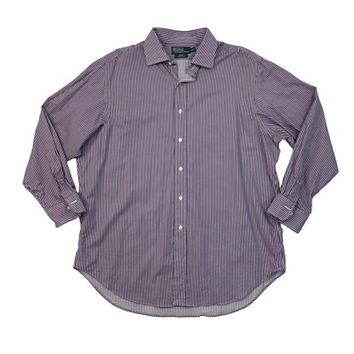 Polo Ralph Lauren Regent Shirt Men 17 Purple Stripe Classic Fit Cotton Button Up