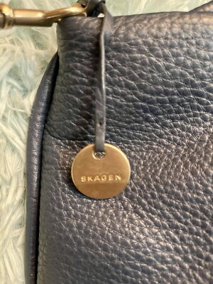 SKAGEN Slate Blue Pebbled Leather Double Handled Zip Crossbody Bag