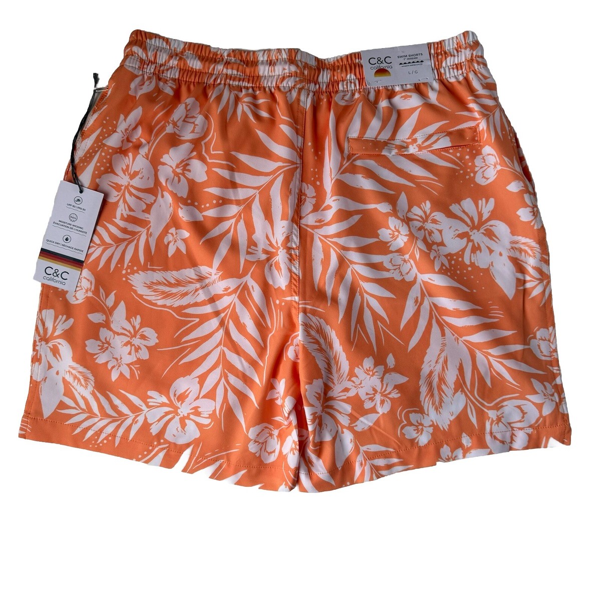 C&C California Men's Swim Shorts Large Orange Tropical Print