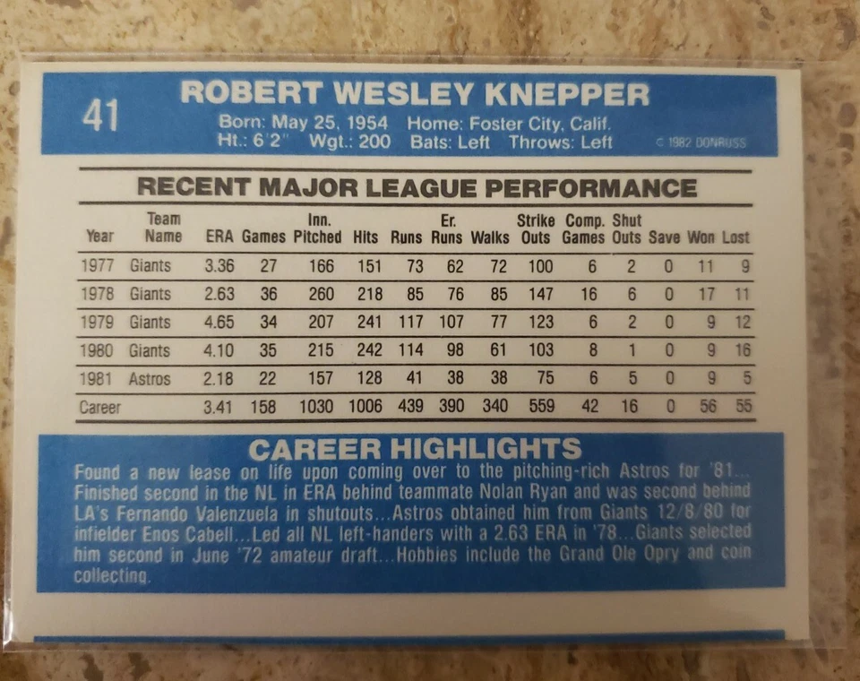 Donruss 82 Bob Knepper Errors Baseball Card Miscut - Image 4 of 4