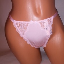 Victoria Secret Panty Large Thong V String Light Pink Lace Trim New
