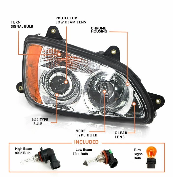 Par de proyectores de faros para Kenworth T170 T270 T370 T470 T440 T660 2008-2016 Foto 3 de 4