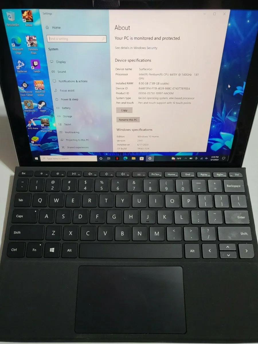 Microsoft Surface Go Intel Pentium 4415Y 8GB RAM 128GB SSD Tablet w/ Type  Cover