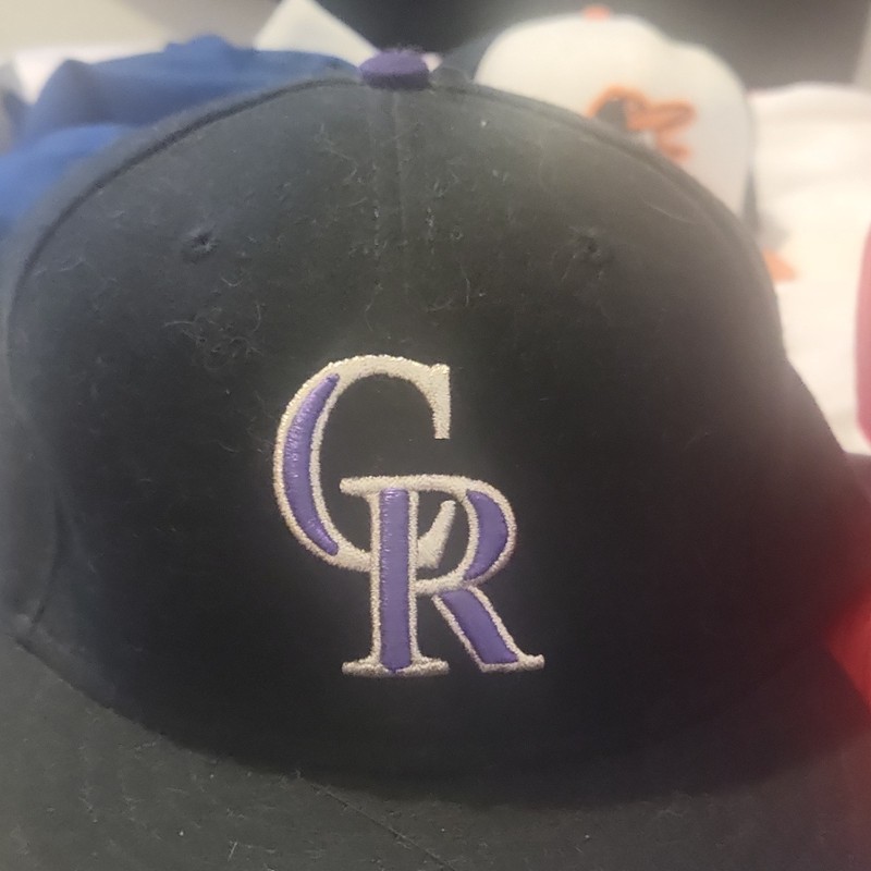 Colorado Rockies CR Logo Baseball Cap Hat Black Purple White Size 7 1/2