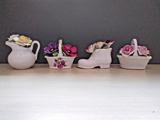 4 Royale Stratford Bone China Imperfect Posy Ornaments – 3 Roses and 1 Anemone.