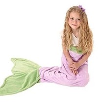 Girls Mermaid Tail Blanket Cuddly Blankets Plush Purple Green Sleepover