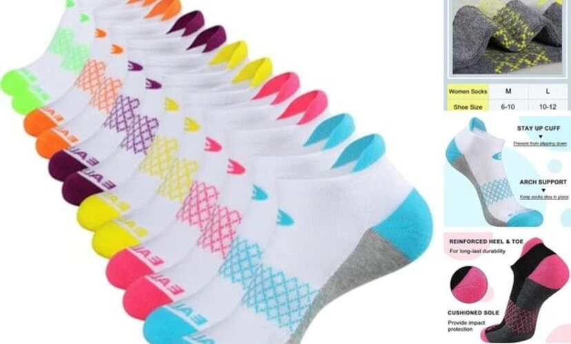 Womens Ankle Socks 6 Pairs Running Athletic Cushioned Sole 6-10 6 Pairs White