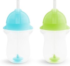 Munchkin Any Angle Weighted Toddler Straw Cups with Click 2 Pack, Blue/Green