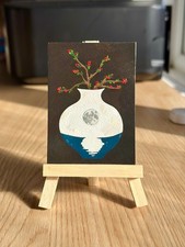 ACEO Original Gouache Painting Moon Reflection Flower Vase by Paolaillustrations