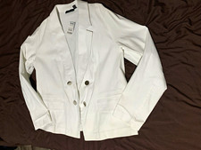 ELLA  Women's White Mid-Length Blazer Long Sleeve Button Pockets Size L