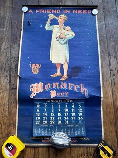 Antique Monarch Beer Chicago 1935 Calendar Advertising Poster Monarch Brewing Co