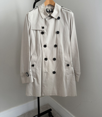 Burberry Kensington Beige Cotton Belted Trench Coat M Check - Excellent