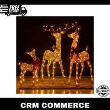 YULETIME 3-Piece Pre-lit 3D Christmas Reindeer Family, Lighted Glitter Christ...