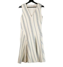 Tory Burch Stacey Stripe Tweed A-Line Dress Cream & Blue Size 4