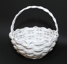 White Wicker Basket Woven Rattan 8.5 Round with Handle