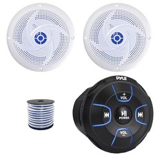 Pyle PLMRBT18 Bluetooth Marine Controller, 2x 5.25" 180W Max LED White Speakers