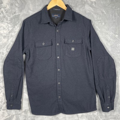 Roark Classic Fit Dark Gray Button Up Shirt Jacket Mens S Elbow Patches Flannel