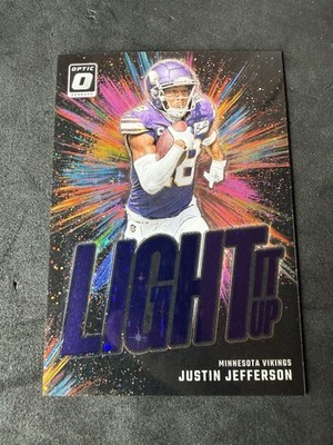 2024 Optic Justin Jefferson Light It Up Purple Stars Prizm #18/25 Jersey #