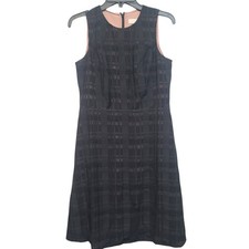 LOFT Plaid Sheer Overlay Dress Black/Blush 2 NWT