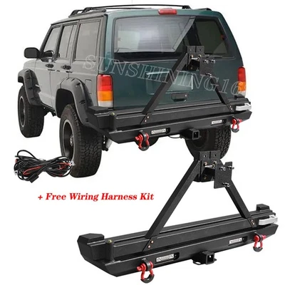 Off-Road Rear Bumper LED Lights Tire Carrier Wire For 1984-2001 Jeep Cherokee XJ - Image 1 of 4