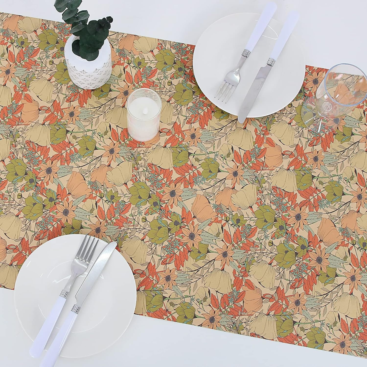 Kraft Floral Wrapping Paper Jumbo Roll, All Occasion Flower Gift Wrap Paper for 