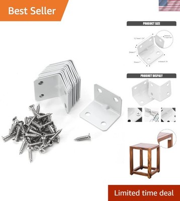 Enhanced Stability: 24 White Metal L Shape Brackets with Screws for Furniture