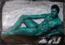 Portrait Man Abstract, Painting Paper A4 Oil Chalk, Modern Art Picture