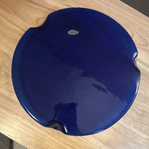 Blenko Handcrafted Cobalt Blue Glass footed Plate 10" Glossy Vintage