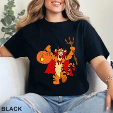 Disney Tigger Pumpkin Evil Costume Halloween Black T-Shirt