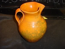 Vintage Jugtown Pottery pitcher-orangy glaze with darker over glaze-huge size